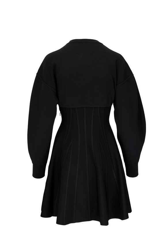 McQueen - Black Wool Blend Corset Mini Dress 