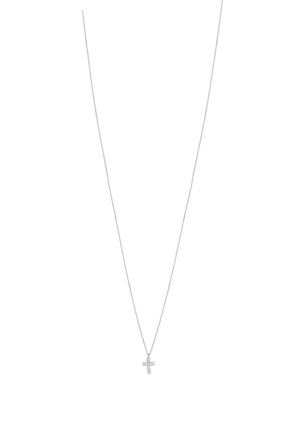 Kai Linz 18k White Gold White Diamond Petite Cross Necklace