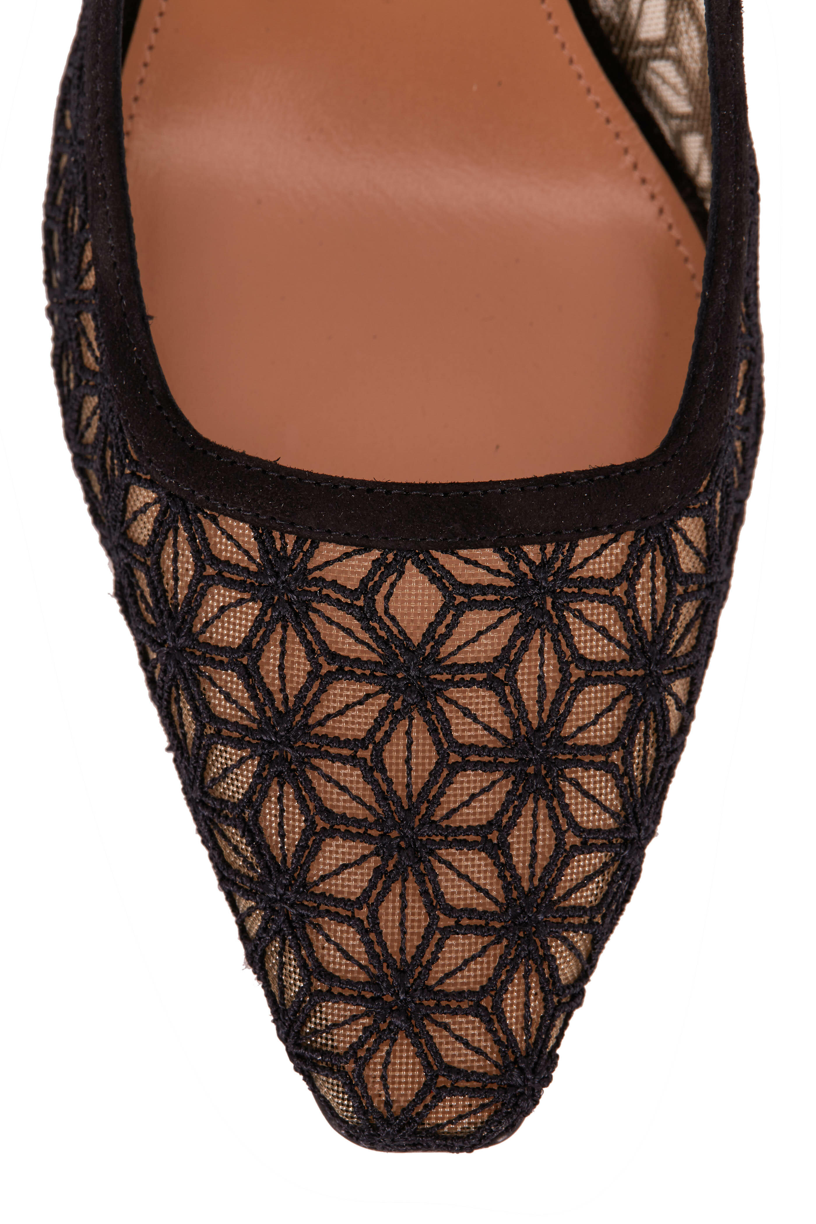 Aquazzura - Promesse Black Star Mesh & Suede Slingback, 75mm