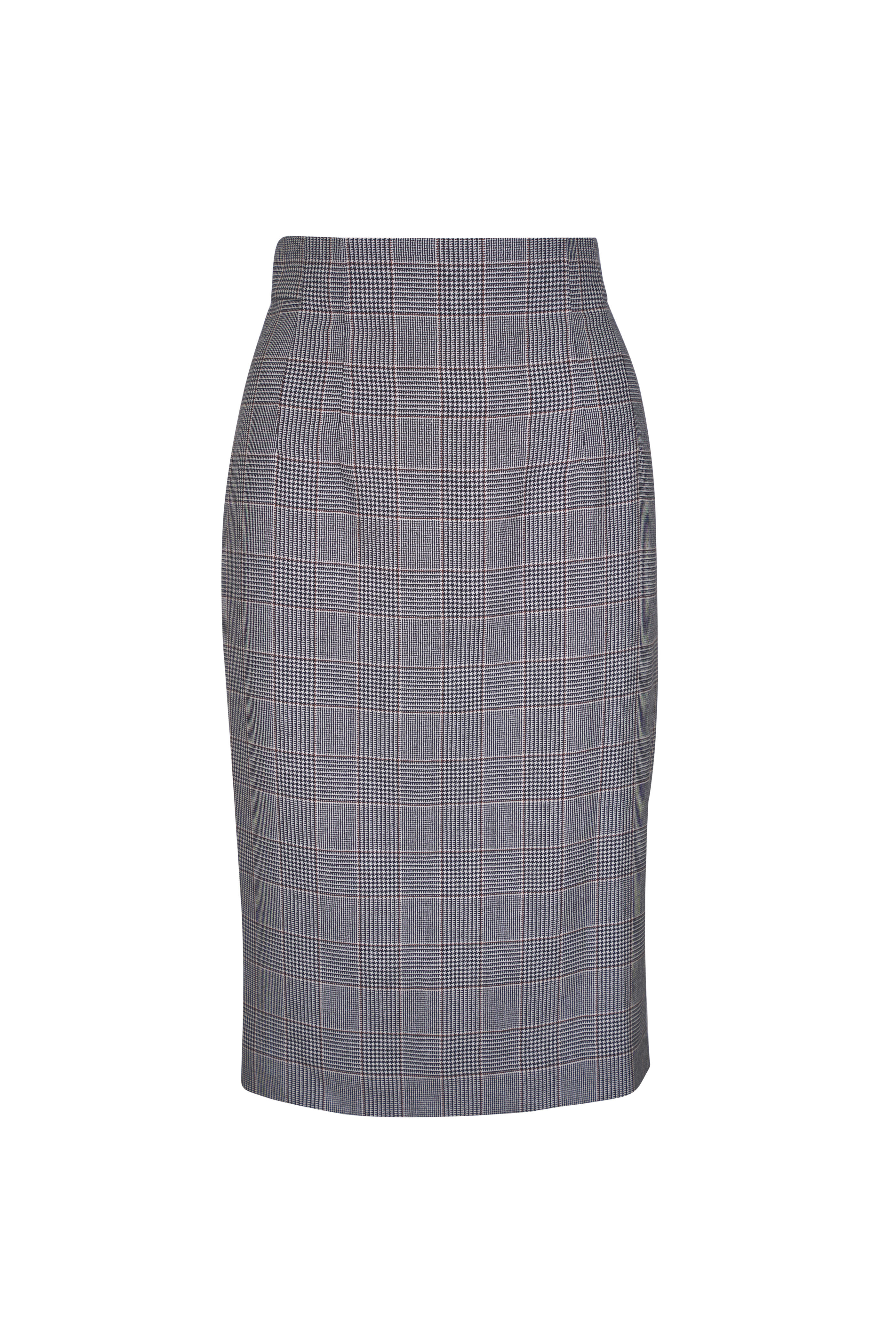 Akris - Black & Terracotta Check Pencil Skirt