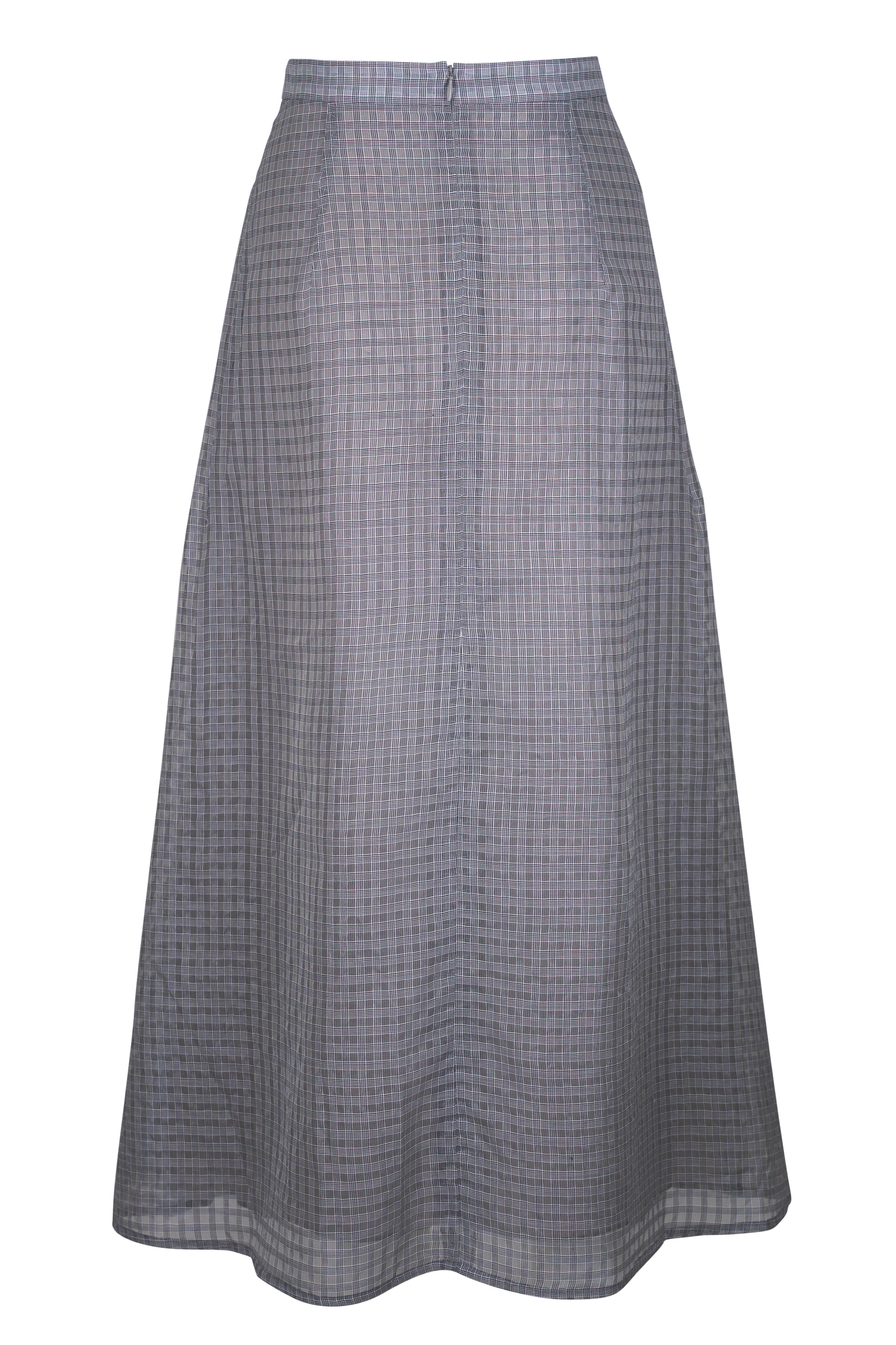 Akris - Black & Ecru Plaid Pleated Midi Skirt