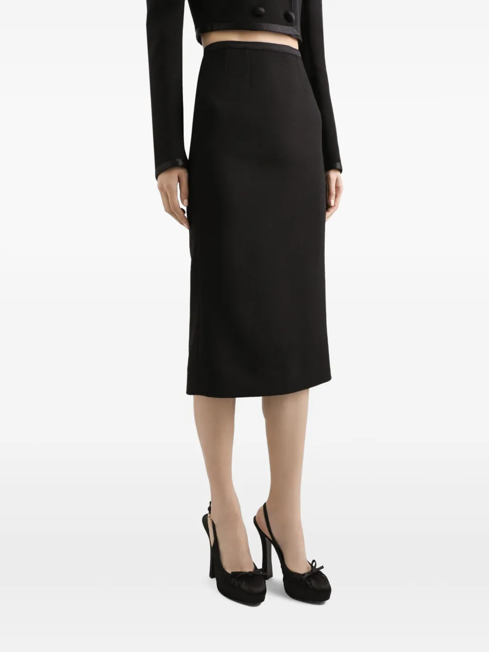 スカート [Dolce & Gabbana] Wool Pencil Skirt Longue Wool midi pencil skirt with satin waistband in Black for