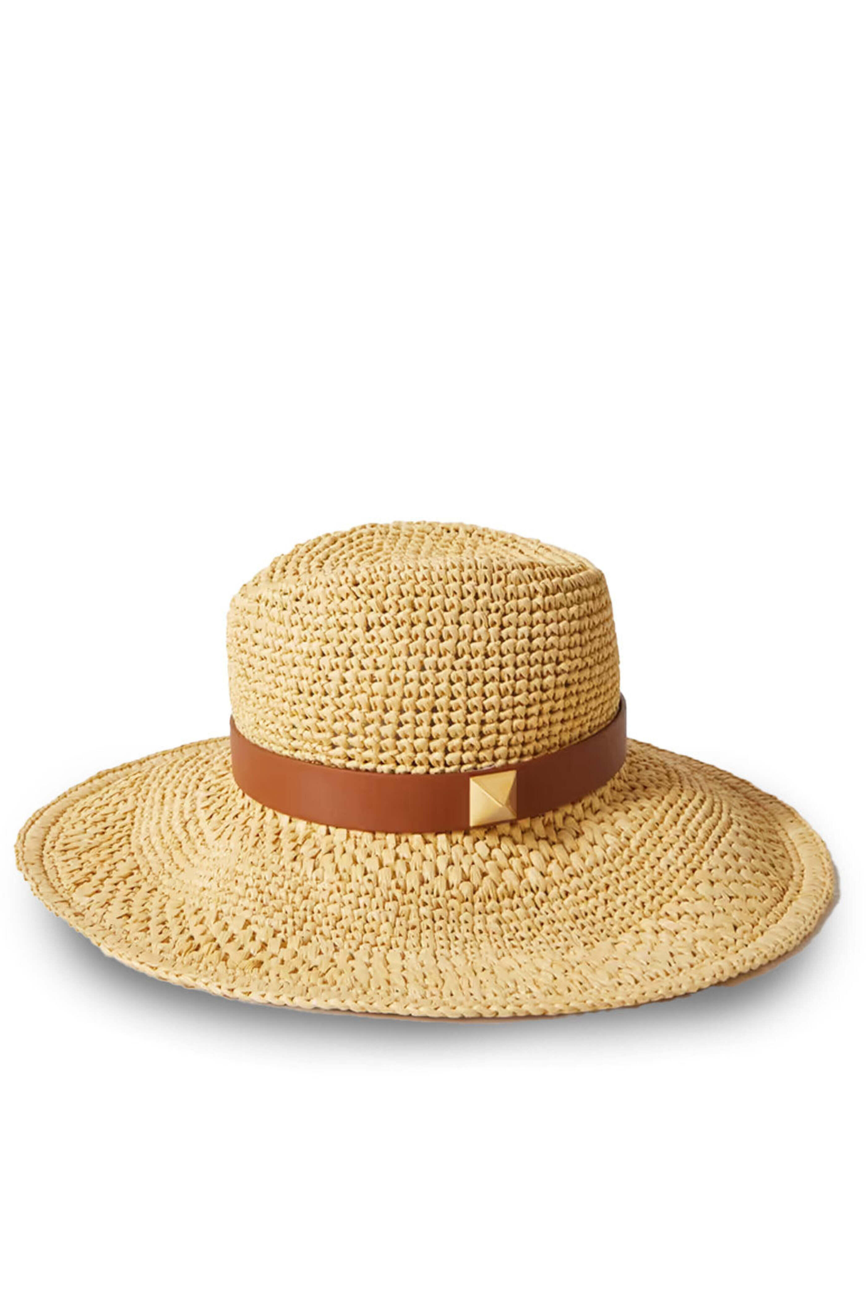Valentino Garavani - Roman Stud Leather-Trimmed Small Straw Fedora