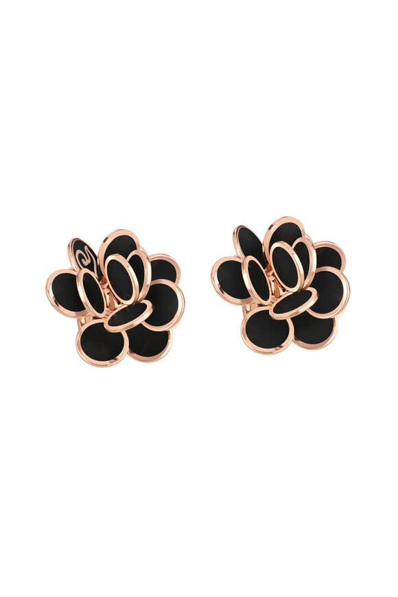 Chantecler Black Enamel Paillette Flower Earrings