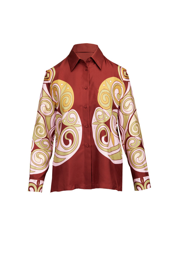 La DoubleJ Kells Swirl Placée Burgundy Silk Blouse - view 1