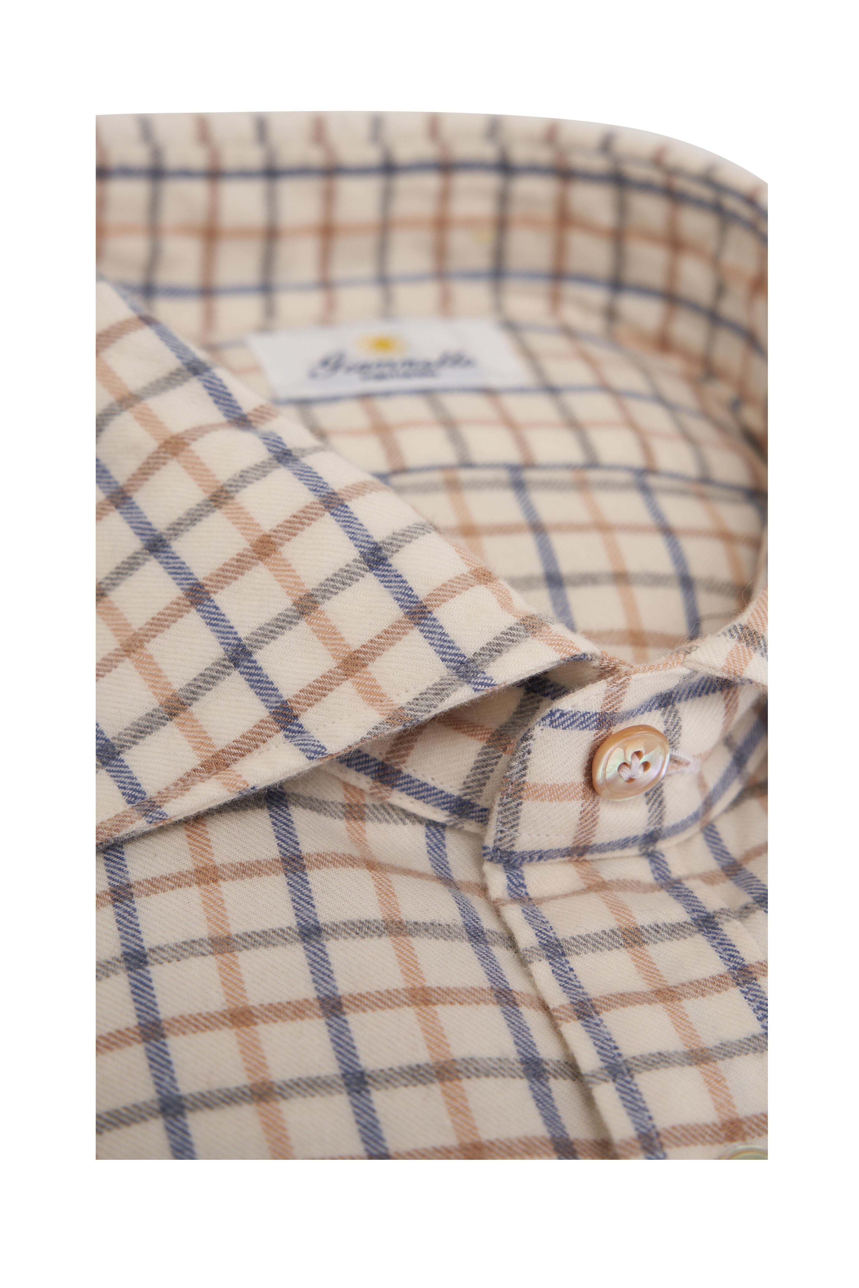 Giannetto - Ivory, Blue & Camel Check Sport Shirt