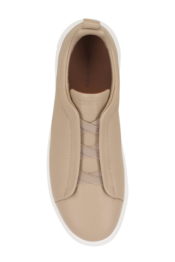 Zegna Triple Stitch Beige Deerskin Leather Sneaker - view 4
