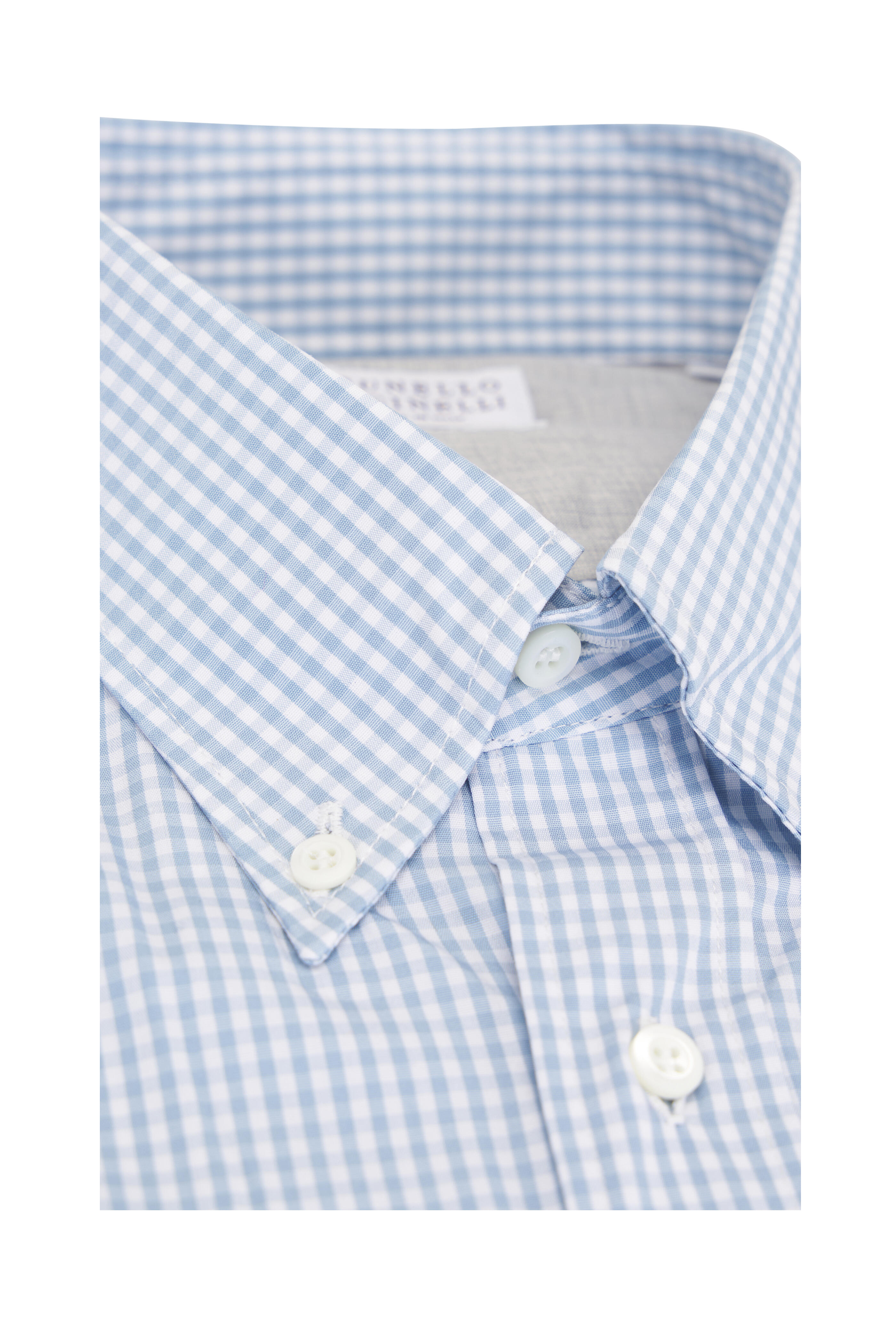 Brunello Cucinelli - Sky Blue Gingham Plaid Cotton Sport Shirt