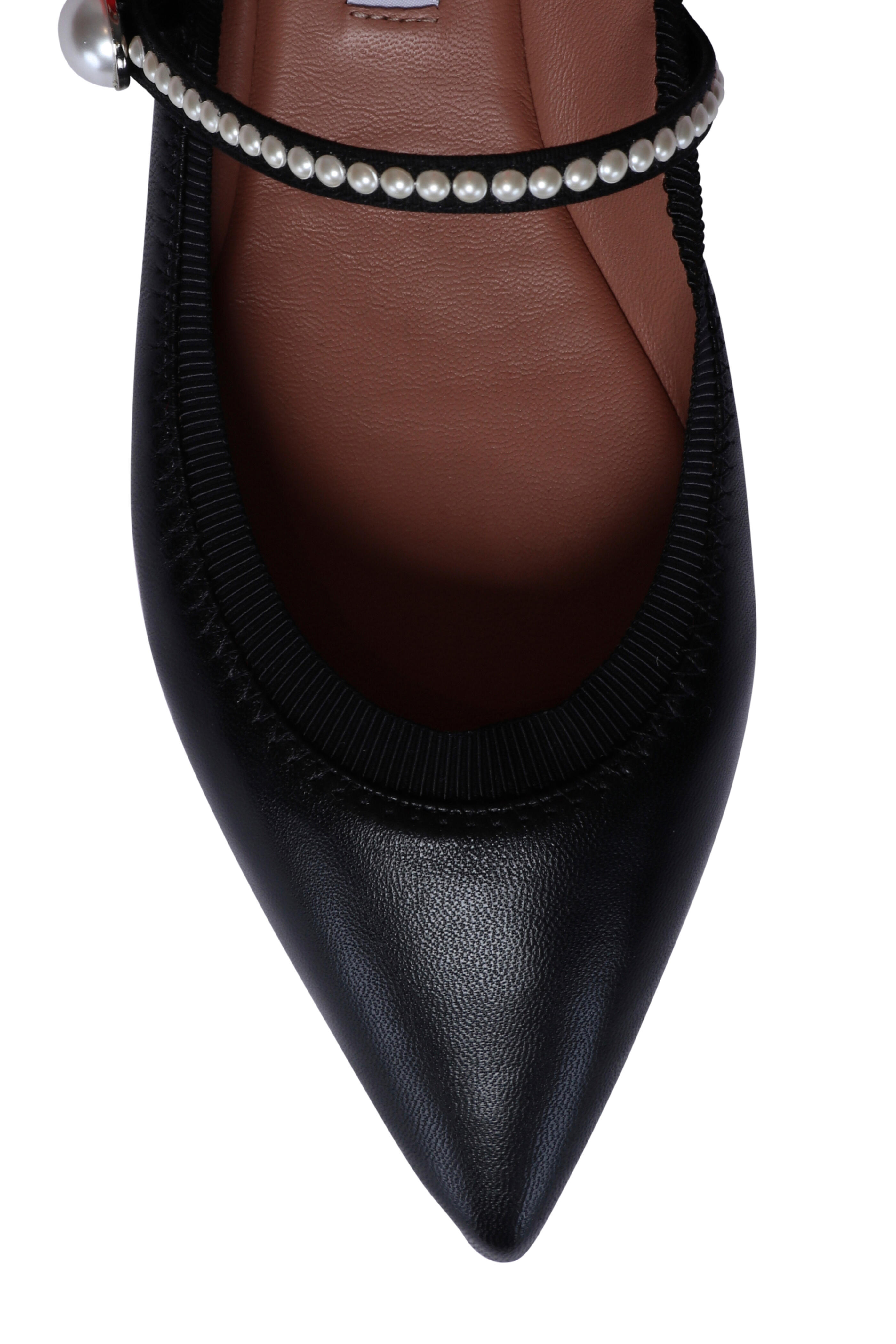 Aquazzura - Romy Black Leather Pearl Flat | Mitchell Stores