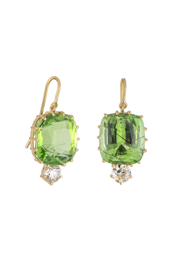 Sylva & Cie 18k Yellow Gold Peridot & Diamond Drop Earring
