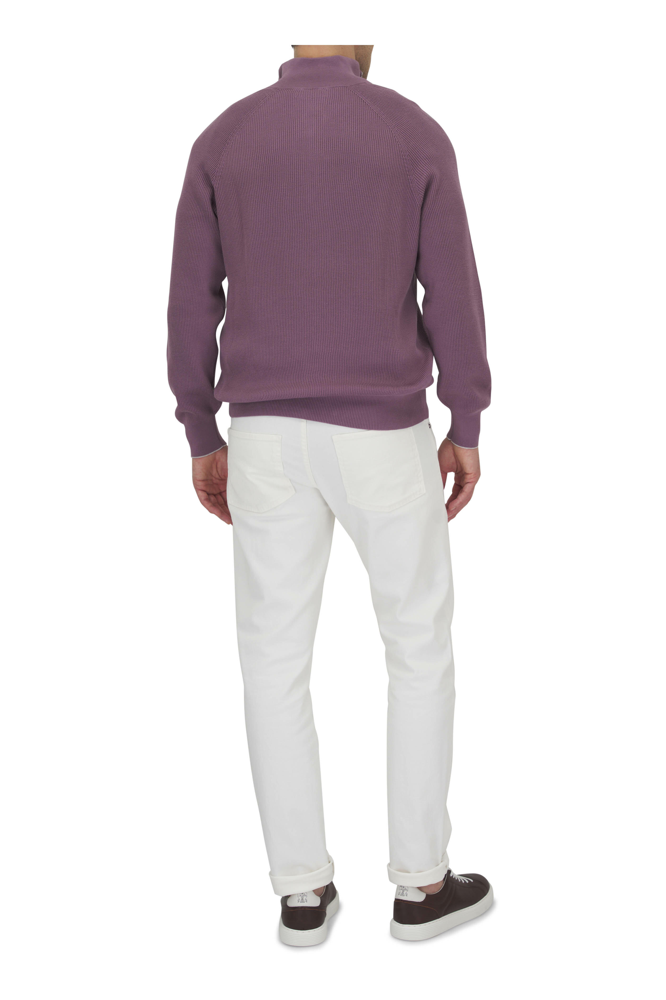 Brunello Cucinelli - Purple Ribbed Cotton Quarter Zip Pullover