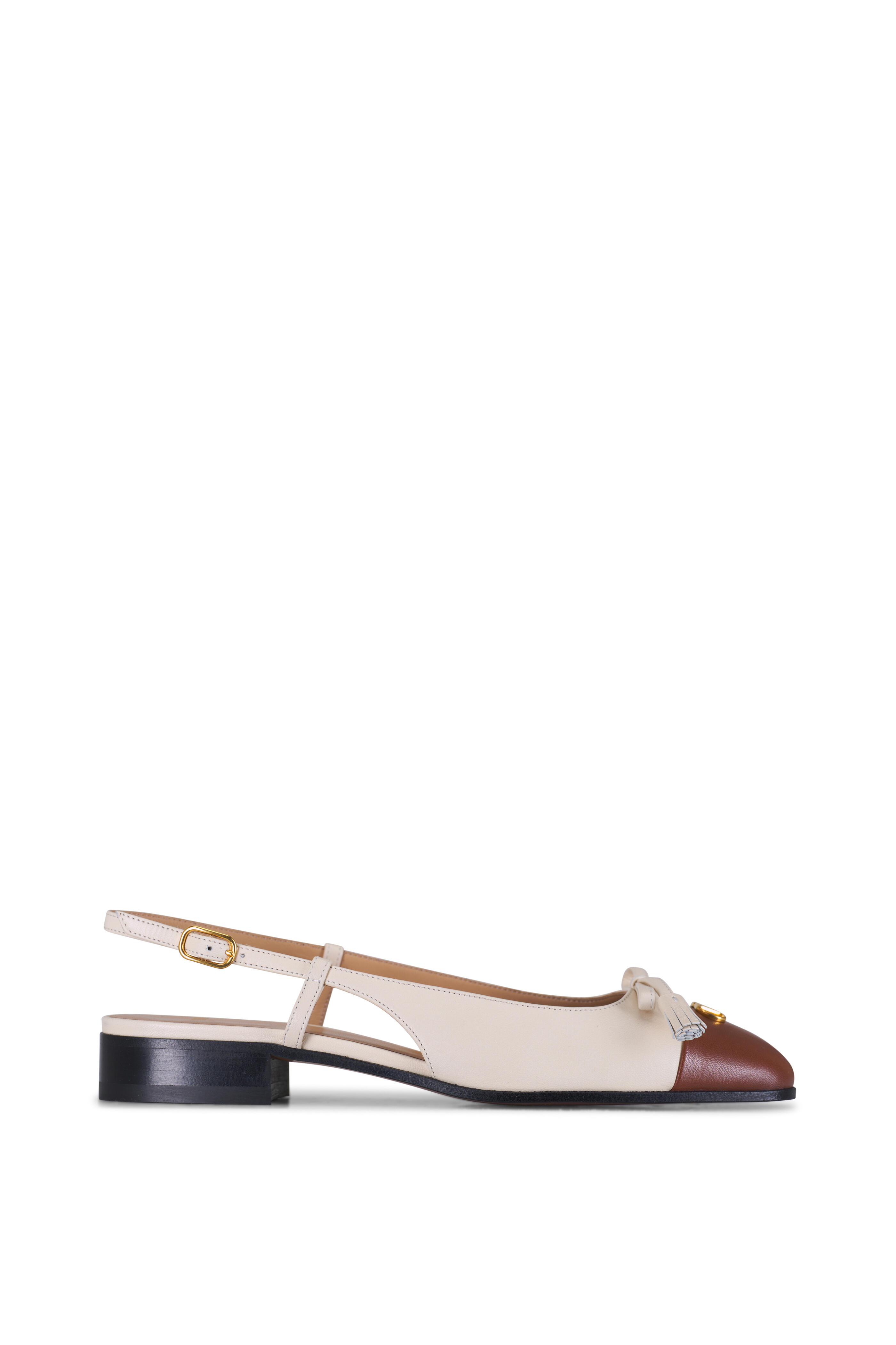 Valentino Garavani - Brown & White Leather Slingback Ballet Flats