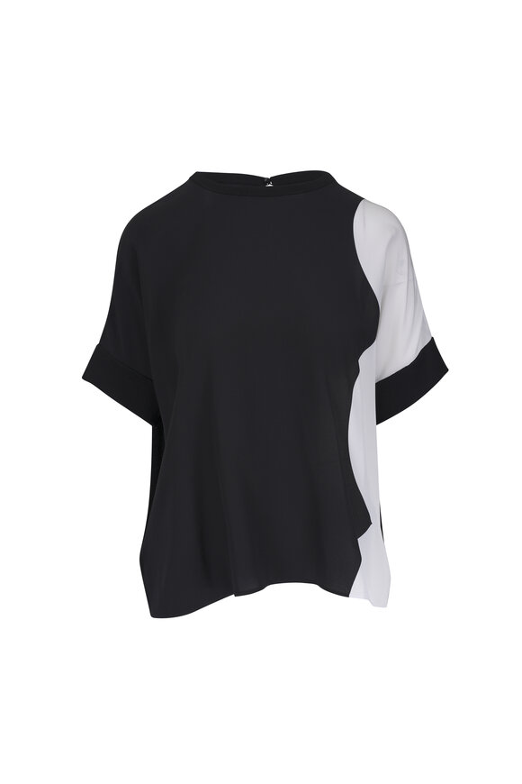 Akris Black & White Cloud Print Mixed Media Blouse