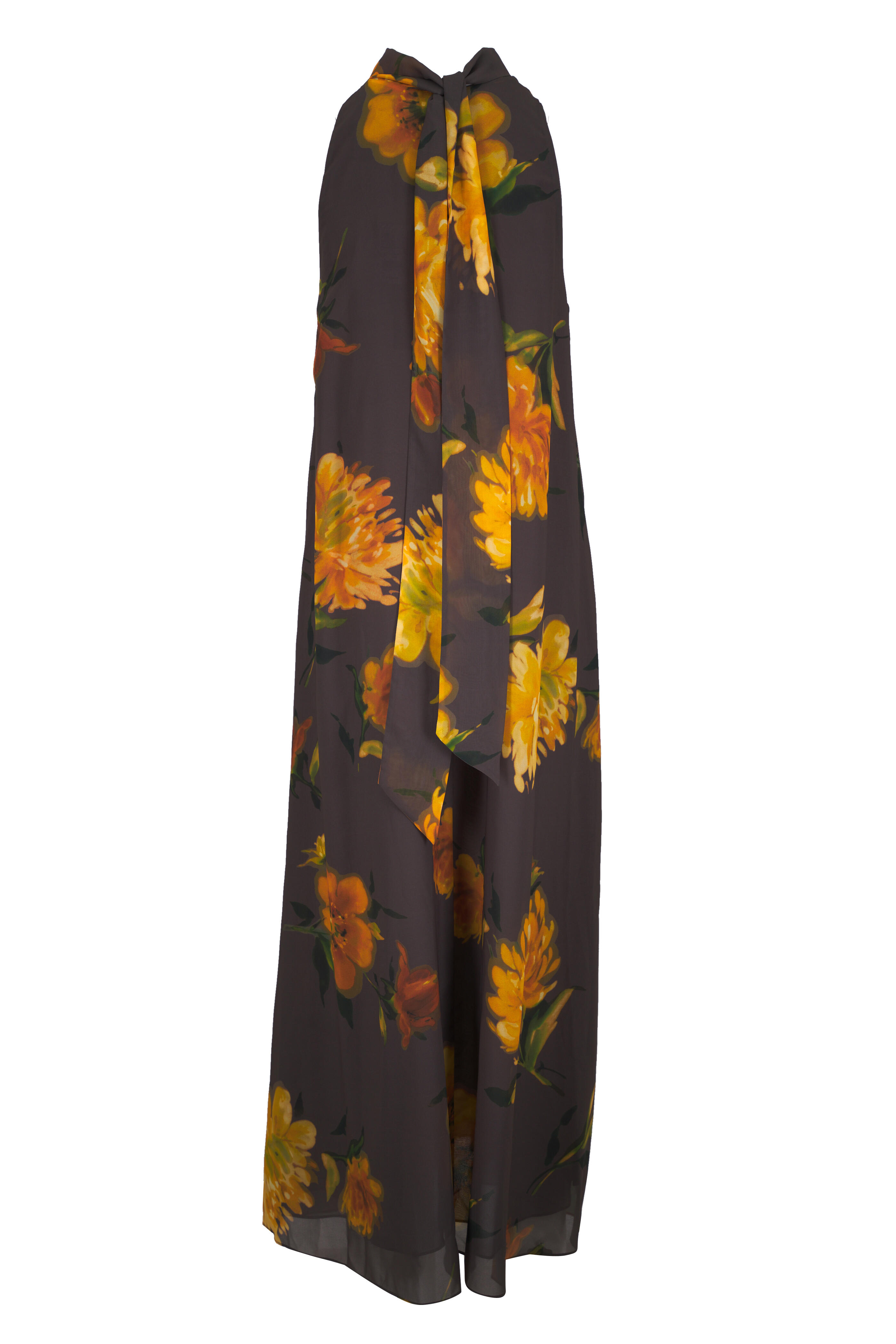 Lela Rose - Chocolate Multi Floral Printed Chiffon Maxi Dress