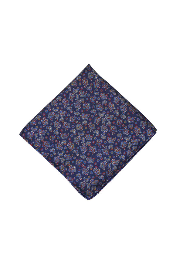 Eton Navy Blue Medallion Double Print Pocket Square - view 2