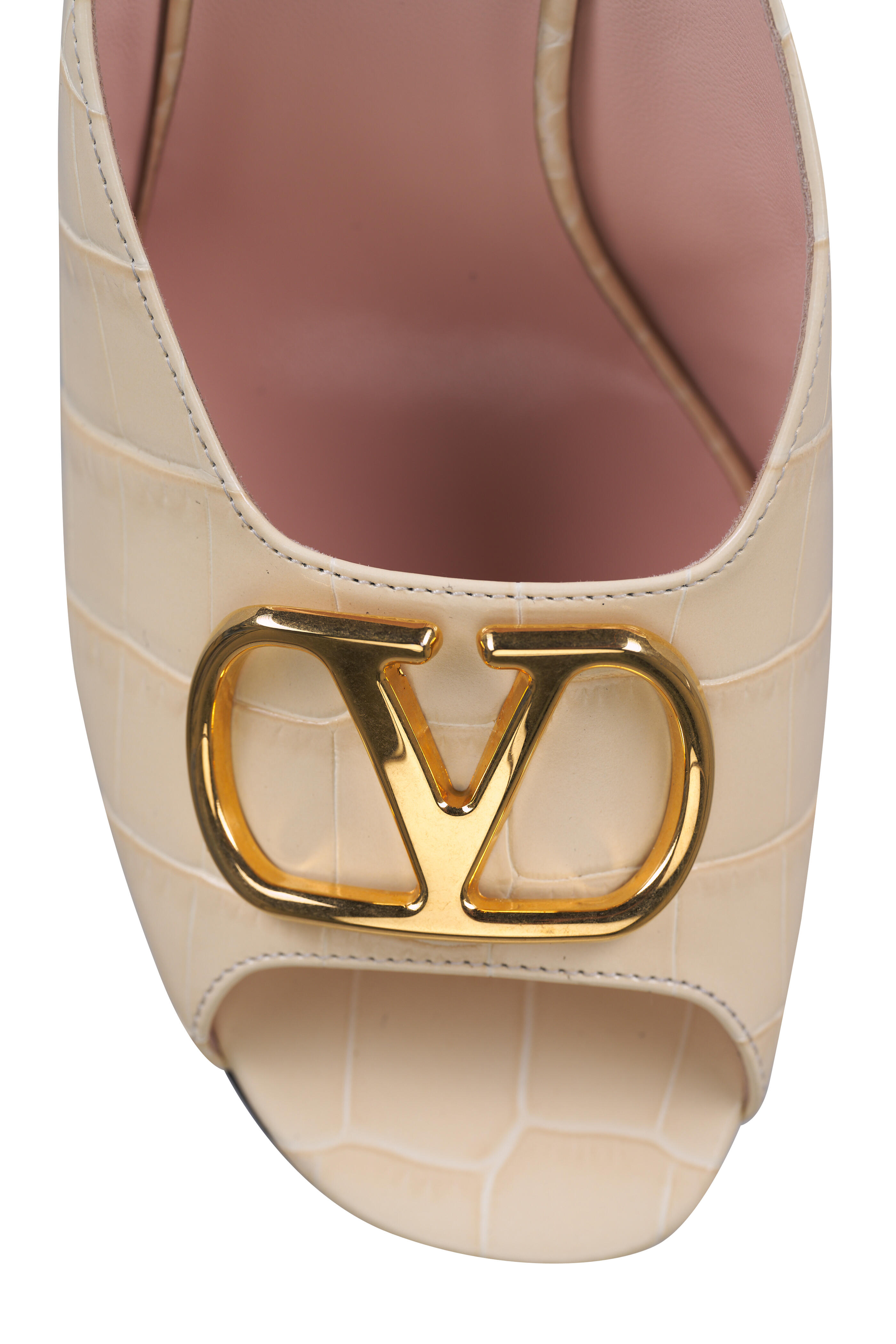Valentino Garavani - Butter White Croc Embossed Leather Slide, 95mm