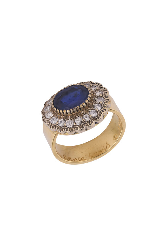 Renee Lewis 18k Yellow Gold Oval Diamond & Sapphire Ring