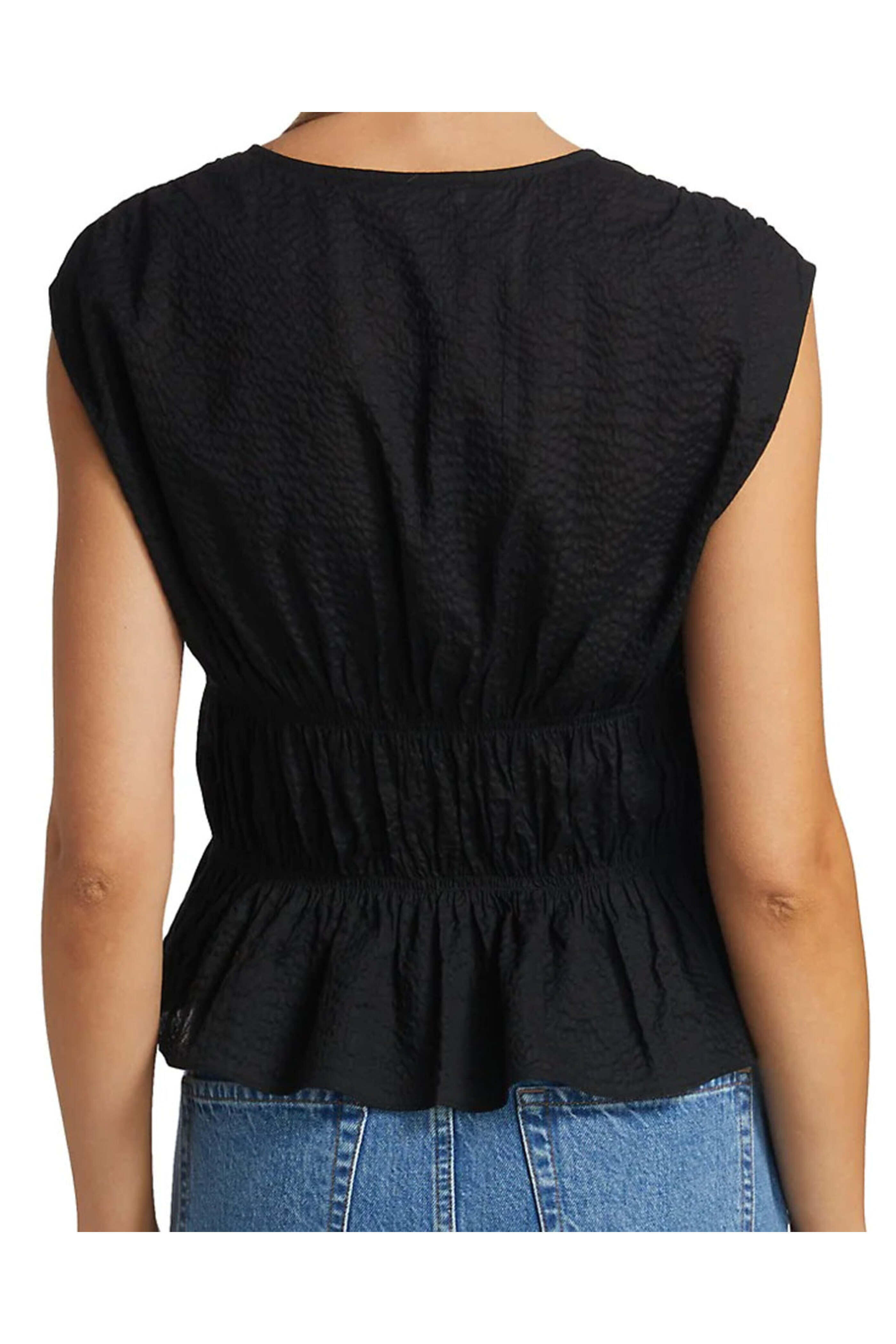 Frame - Noir Ruched V Neck Sleeveless Blouse