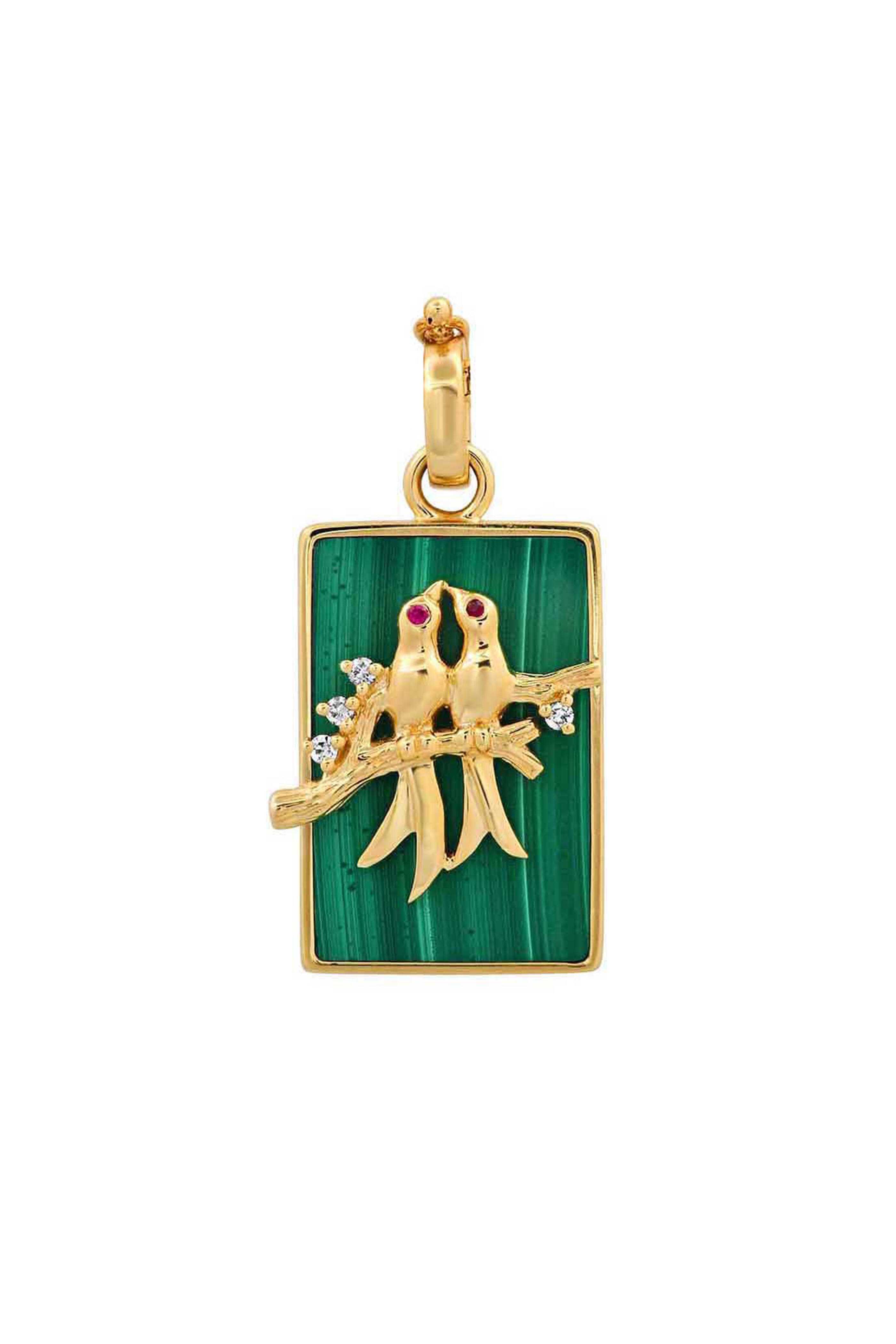Helena Rose - 14k Yellow Gold Small Malachite Love Bird Pendant