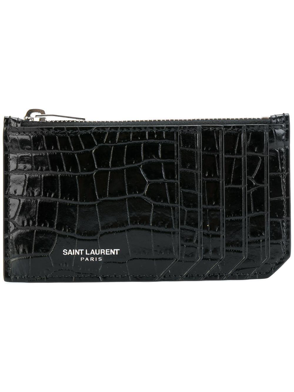Saint Laurent - Black Crocodile Embossed Leather Card Case