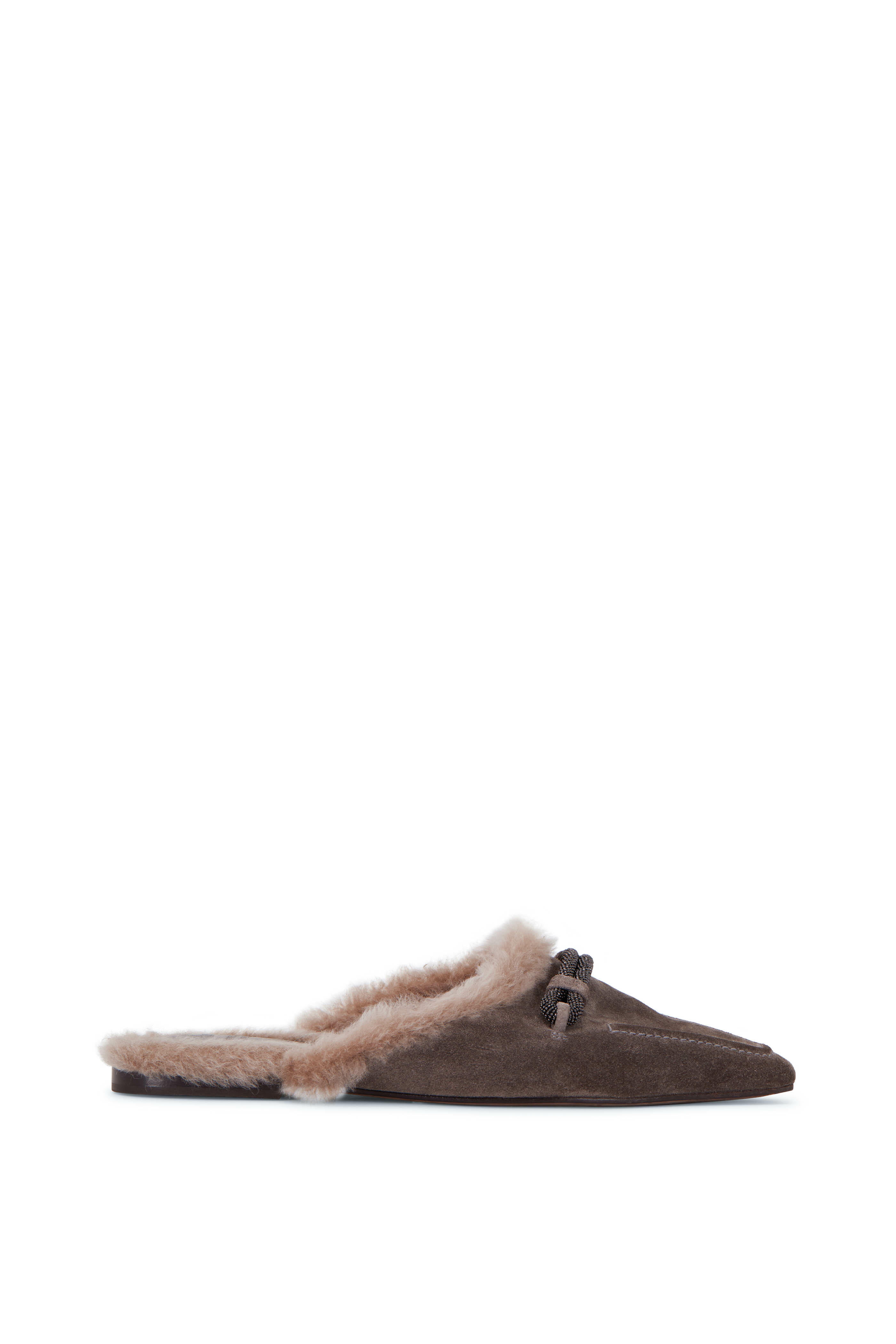 Brunello Cucinelli - Dark Gray Shearling Monili Flat