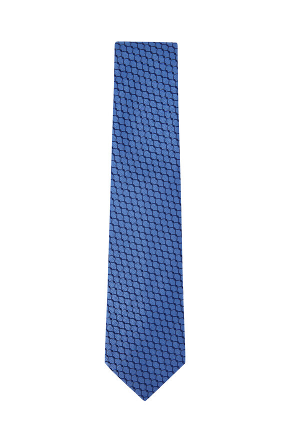 Charvet - Blue Geometric Print Silk Necktie