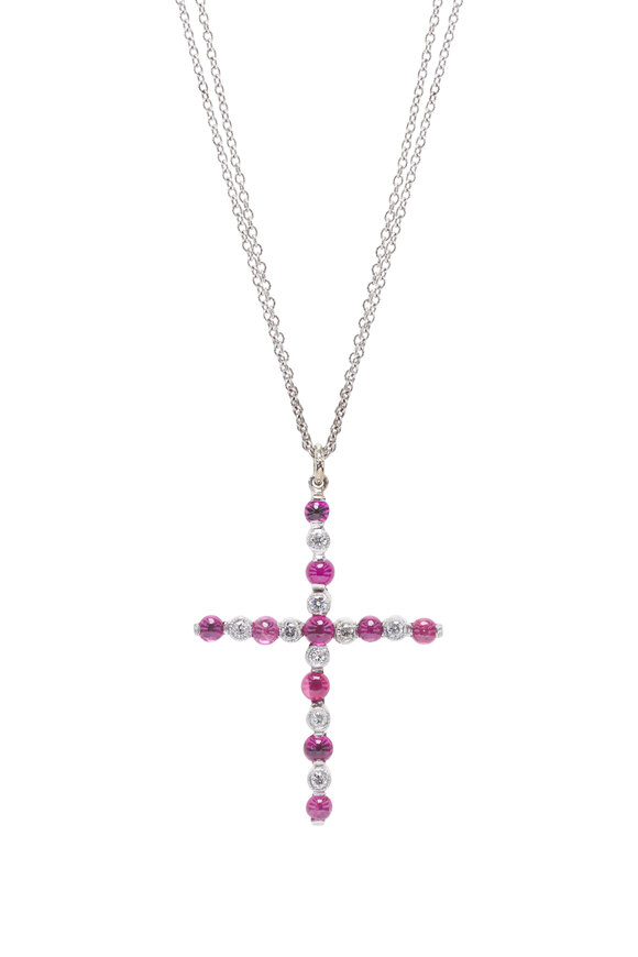 Renee Lewis Ruby & Diamond Cross Two Chain Necklace - view 2