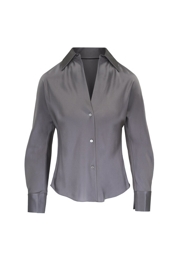 Vince Gray Silk Bias Long-Sleeve Blouse - view 1