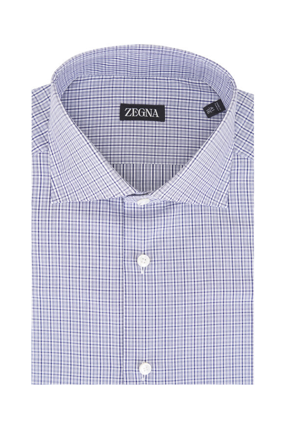 Zegna - Blue & White Stripe Cotton Dress Shirt | Mitchell Stores