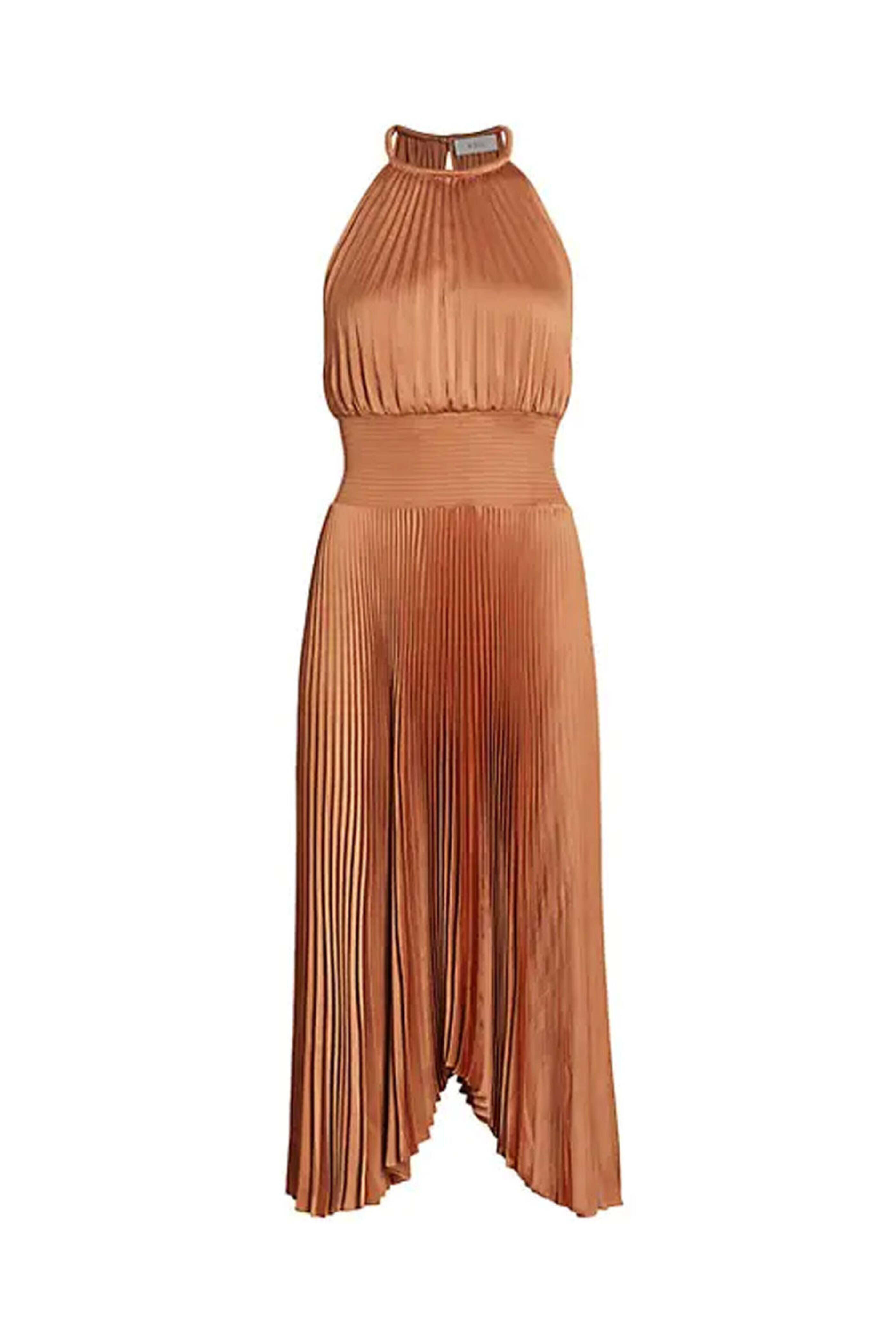 A.L.C. - Burnt Terracotta Renzo II Pleated Midi Dress