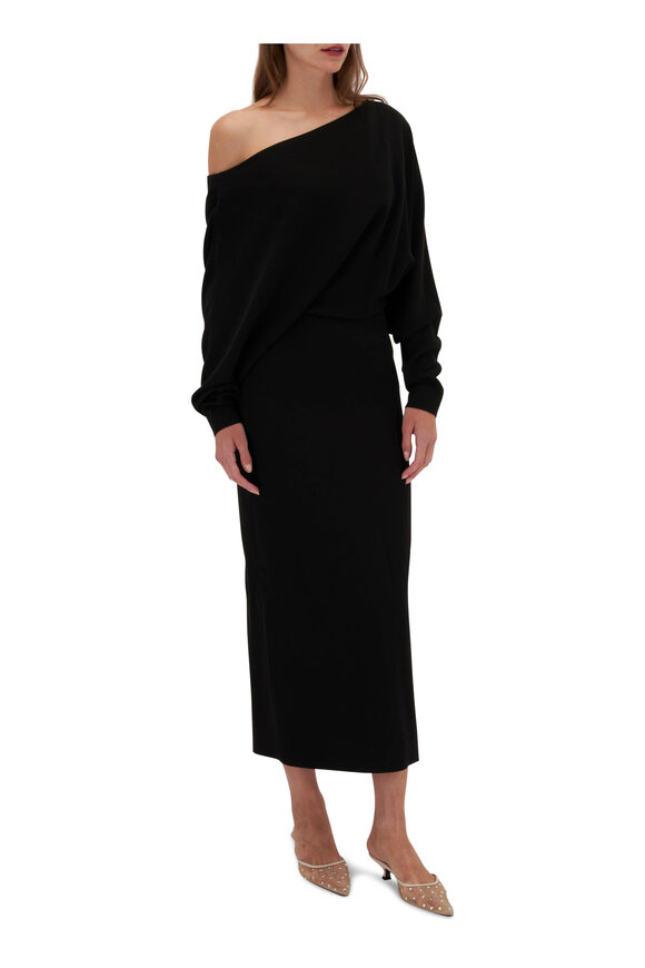 Khaite - June Black Off-The-Shoulder Midi Dress