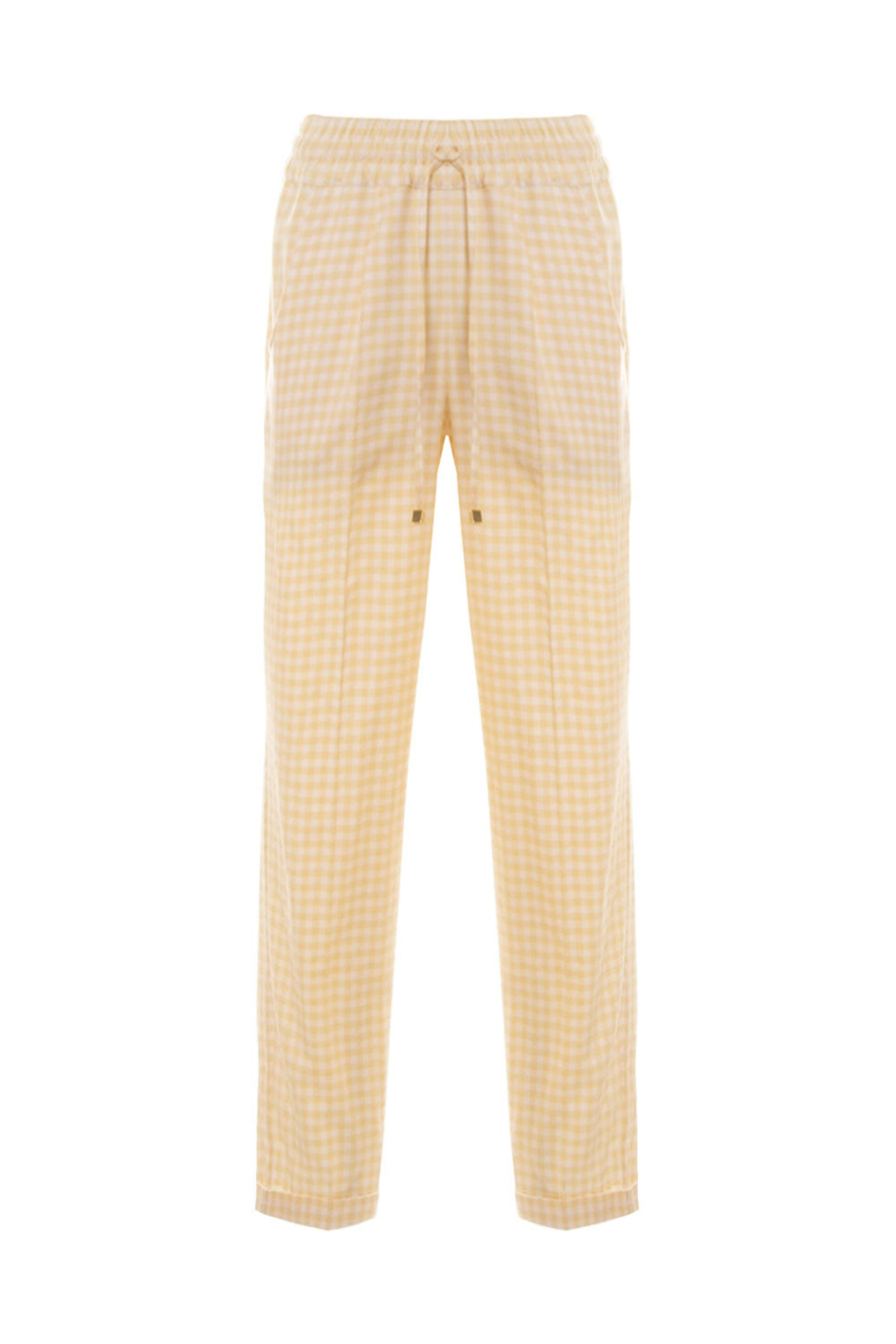 Kiton - Pale Yellow Gingham Cuffed Trouser
