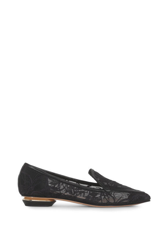 Nicholas Kirkwood - Beya Black Orchid Embroidered Pointed Flat