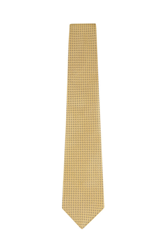 Kiton Yellow Geometric Print Silk Necktie - view 1