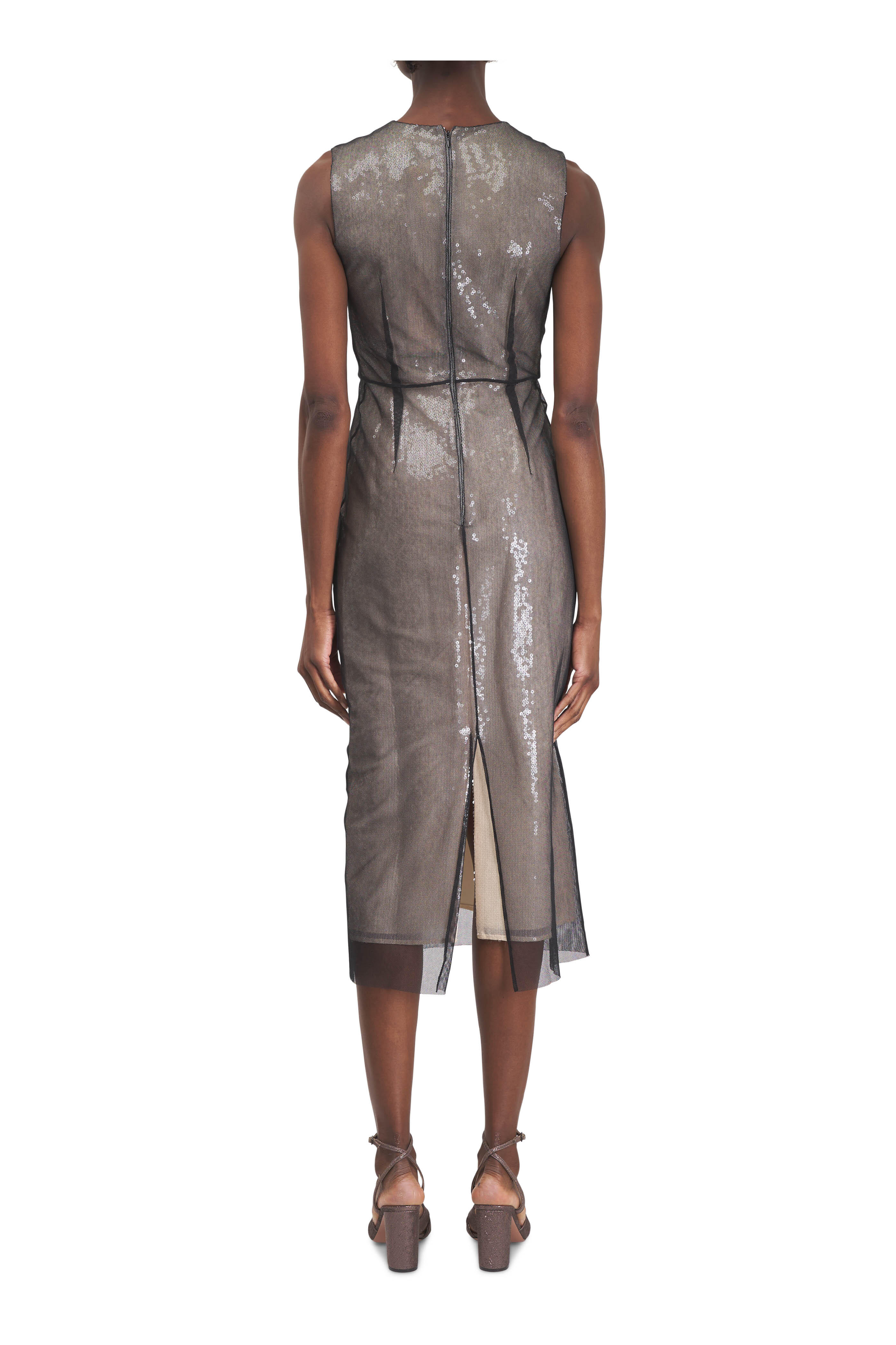 Erdem - Black & Gold Sequin Pencil Midi Dress