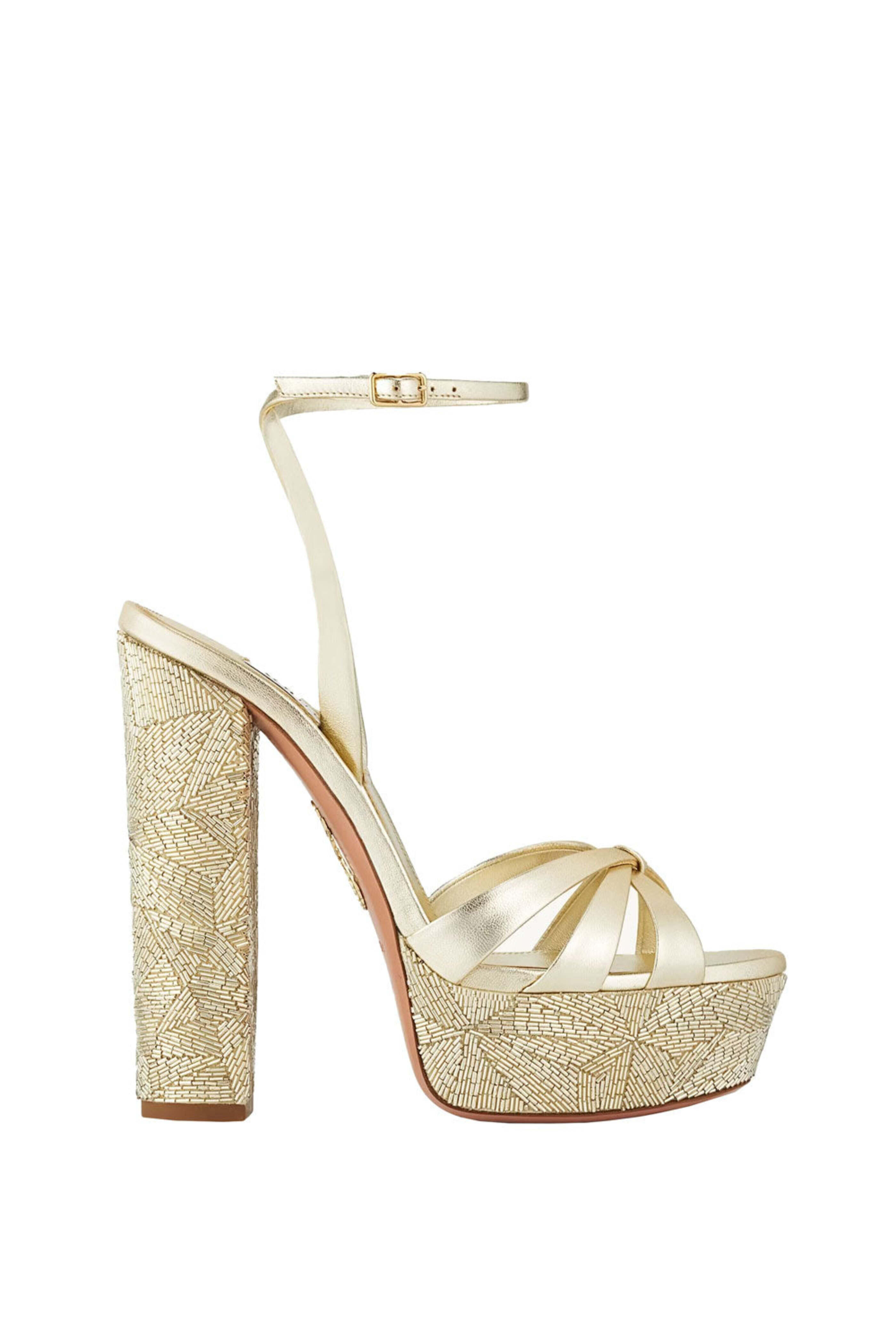 Aquazzura - La Nuit Plateau Gold Leather Sandal, 140mm
