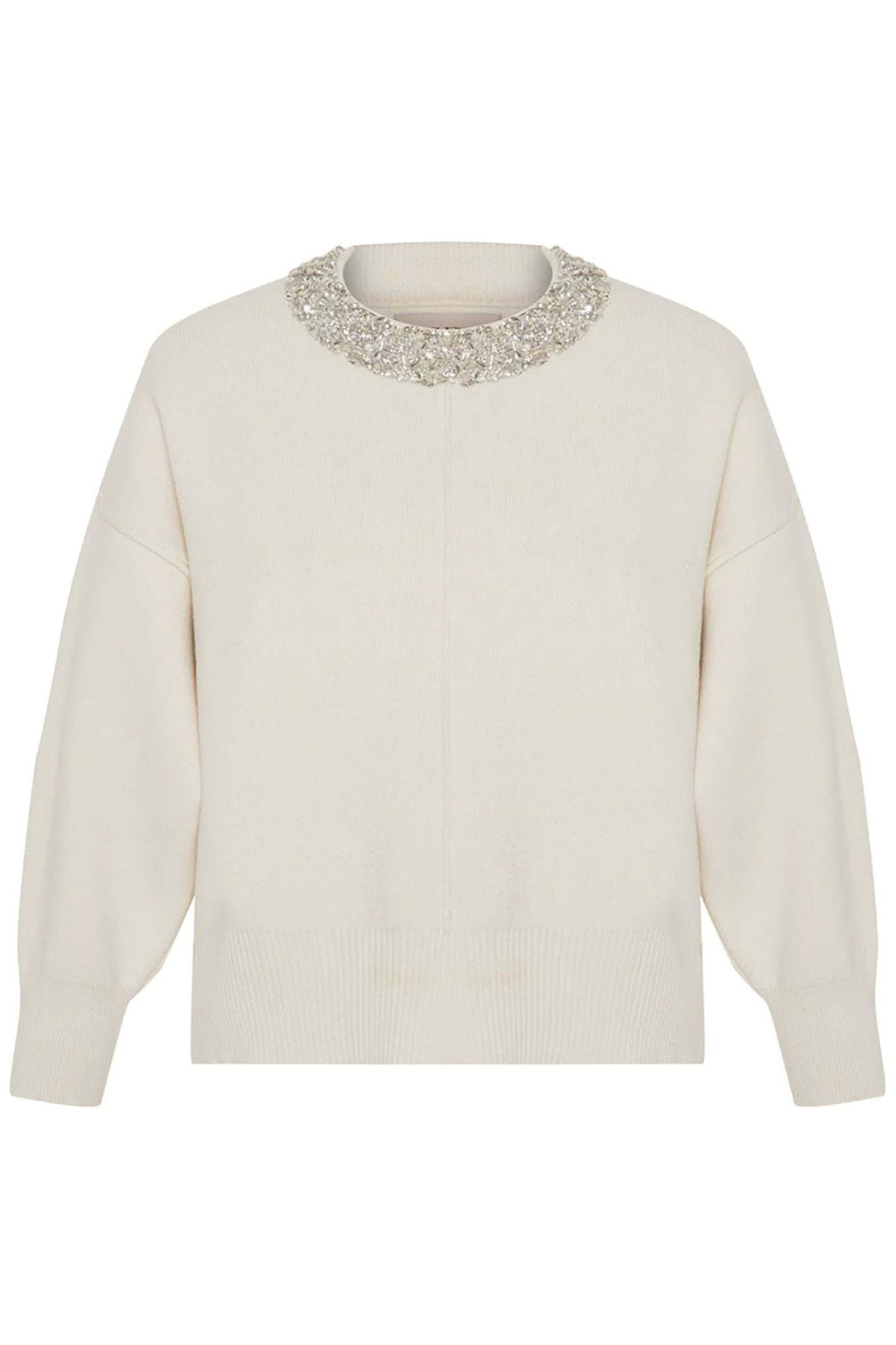 Theo The Label - Ivory Nomia Embellished Oversized Pullover