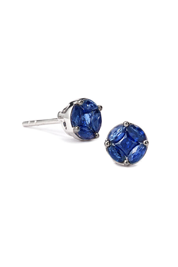 Nam Cho 18k White Gold Blue Sapphire Invisibly Set Studs