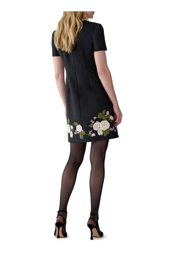 Carolina Herrera Charcoal Gray Rose Embroidered Shift Dress - view 3