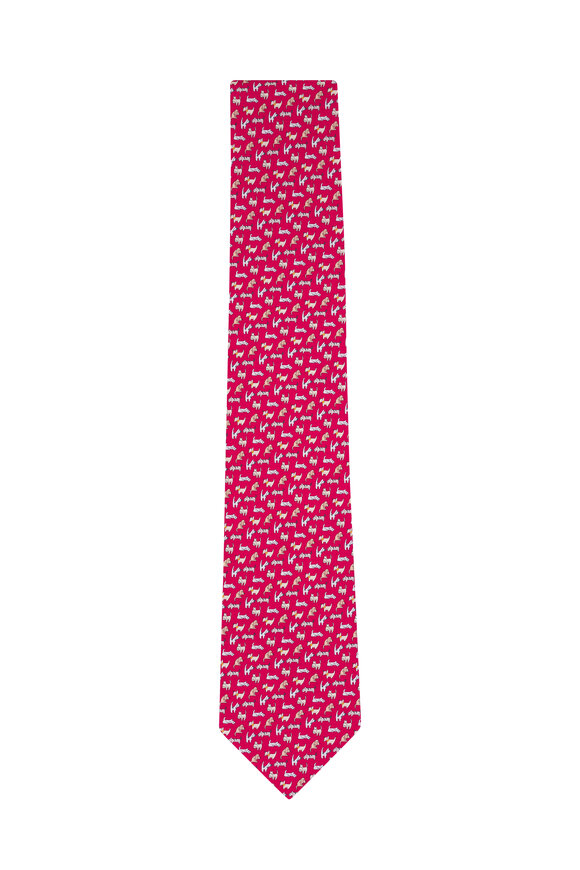 Ferragamo Red Dog Print Silk Necktie