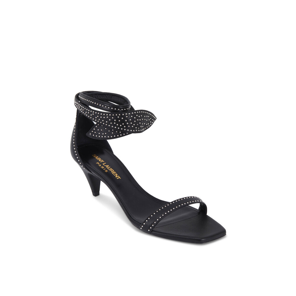 サンダル・ミュール SAINT LAURENT BLACK SILK SANDALS XSL Flat Sandal | SAINT LAURENT | elysewalker