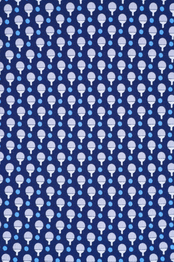 Ferragamo - Navy Ping Pong Paddle & Ball Print Silk Necktie