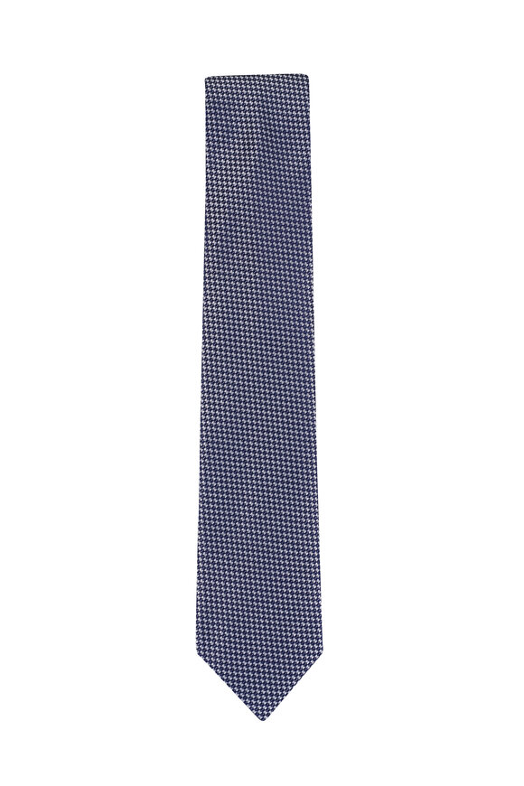 Zegna Navy & Silver Textured Silk Necktie - view 1