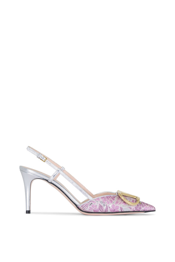 Valentino Garavani VLogo Dusty Rose Floral Jacquard Slingback, 80mm - view 3