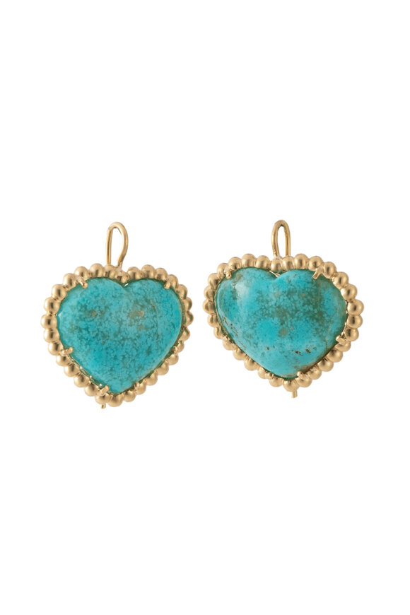 Sylva & Cie Turquoise Caviar Heart Earrings - view 1