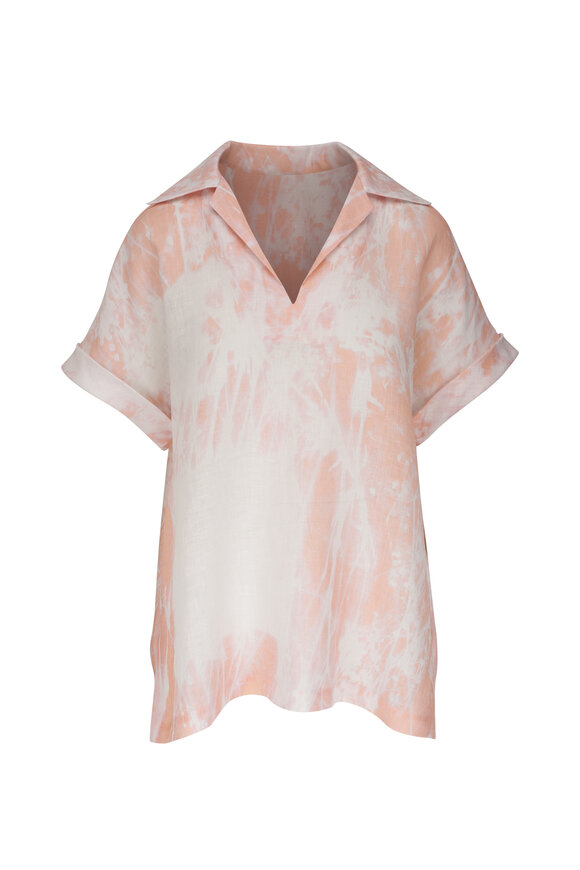 Lafayette 148 New York Bluff Pink Shadow Print Linen Popover Shirt
