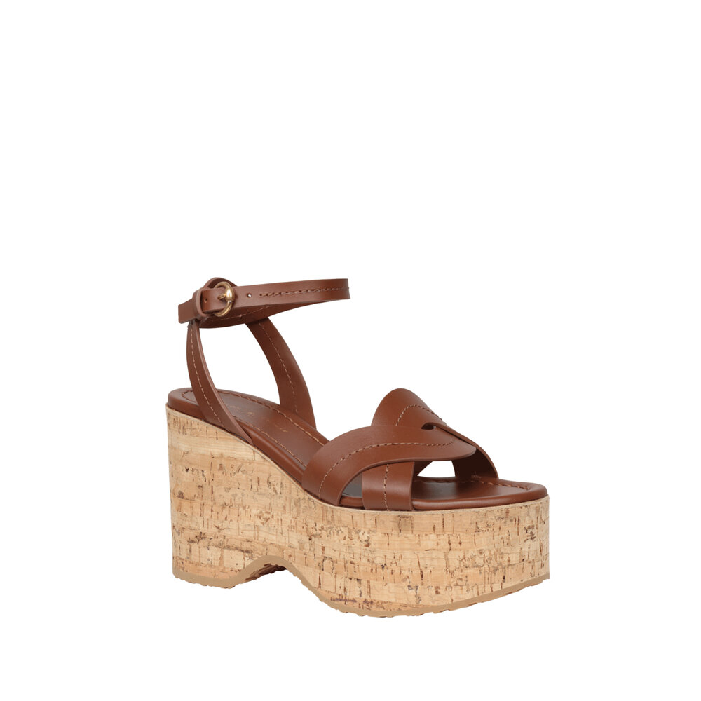 Gianvito Rossi Havana Cork Brown Platform Wedge Sandal, 108mm