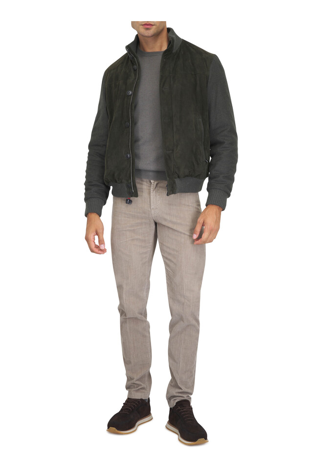 Designer outfit featuring Villard Green Mixed Media Jacket, Hunter Green Cashmere Crewneck Sweater and 1 other piece