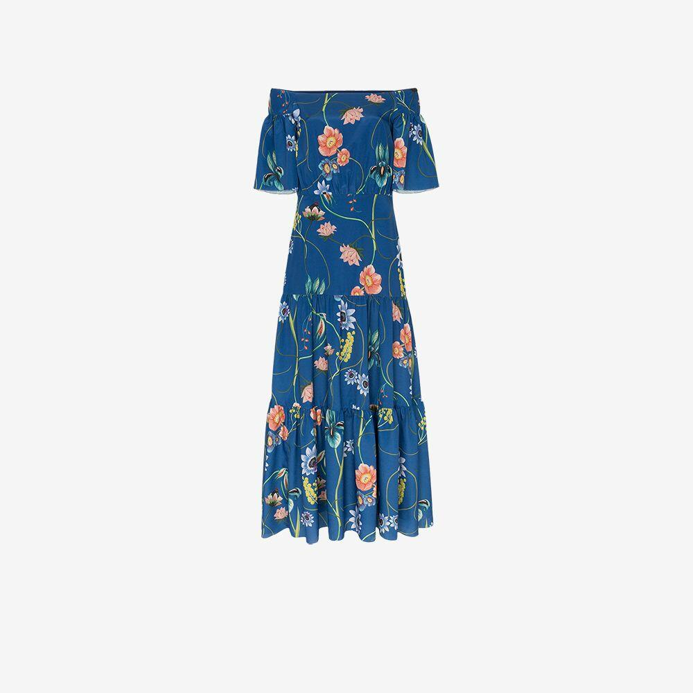 blue dress with red flowers Navy and Red Floral Maxi Dress with Criss Cross Back main image 0