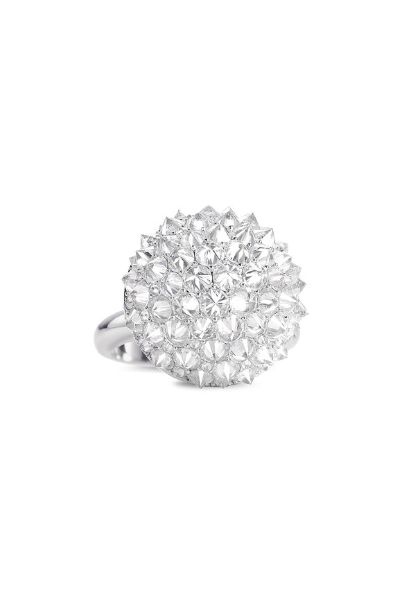 Nam Cho 18K White Gold Half Large Diamond Cocktail Ring 